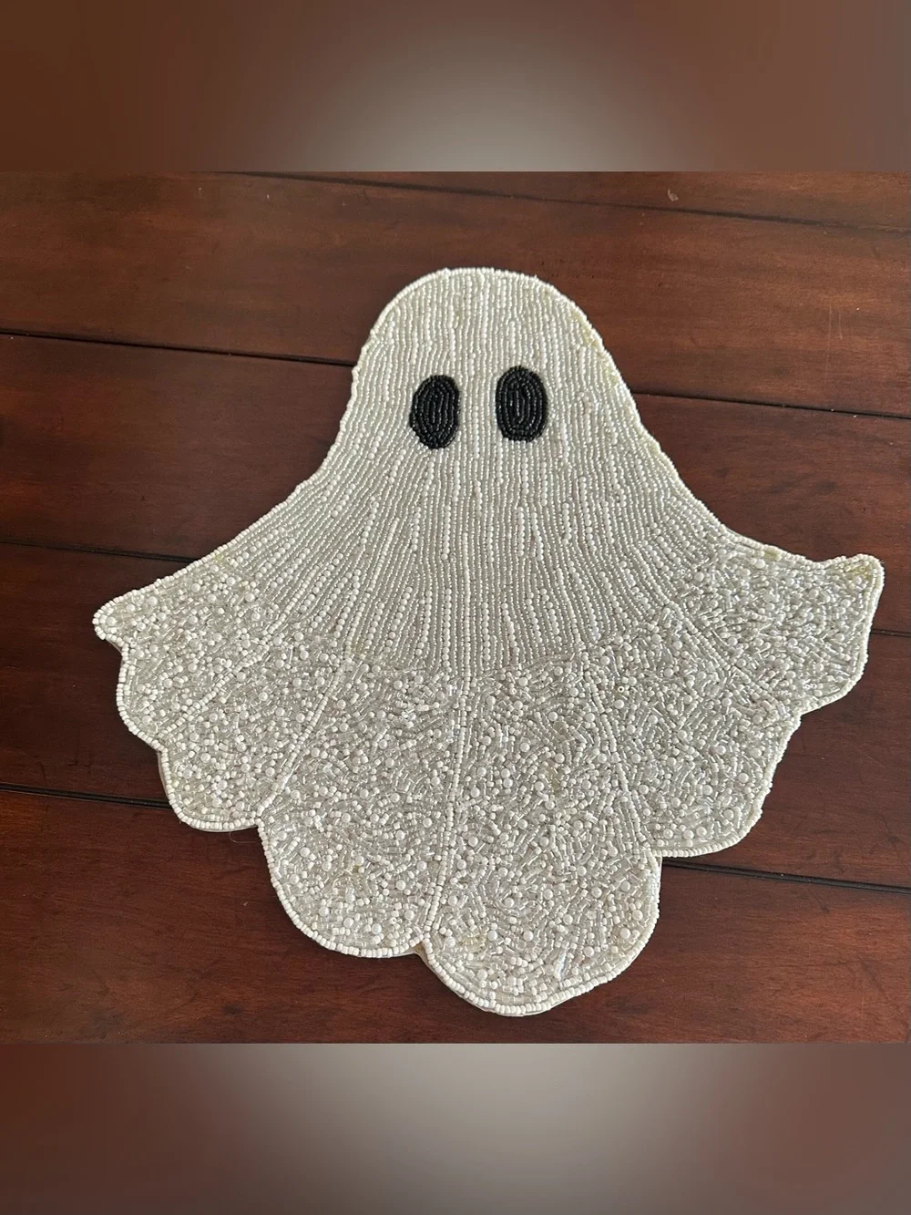 Set of 4 Christian Siriano Halloween Ghost Beaded Placemats 16in White Silver